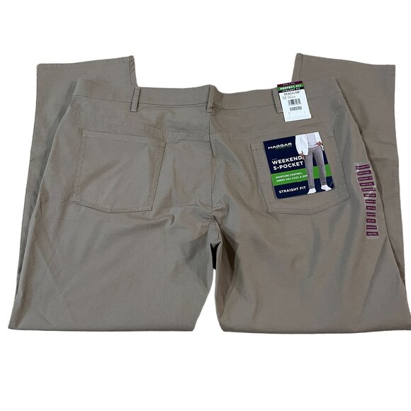 Haggar Weekend Pants Men's Size 42x30 5-Pocket Straight Perfect Fit Khaki - Picture 1 of 5